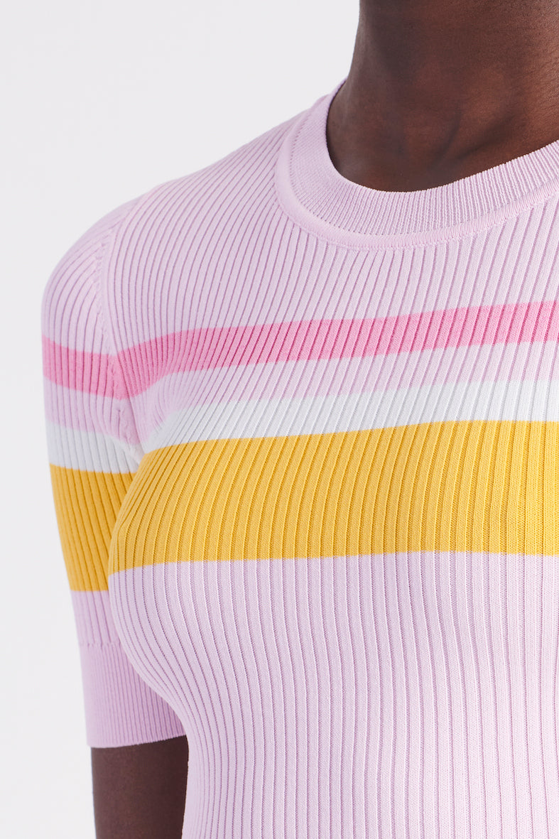 The Sporty Stripe Knit Top - Pink + Mango Tango Stripe