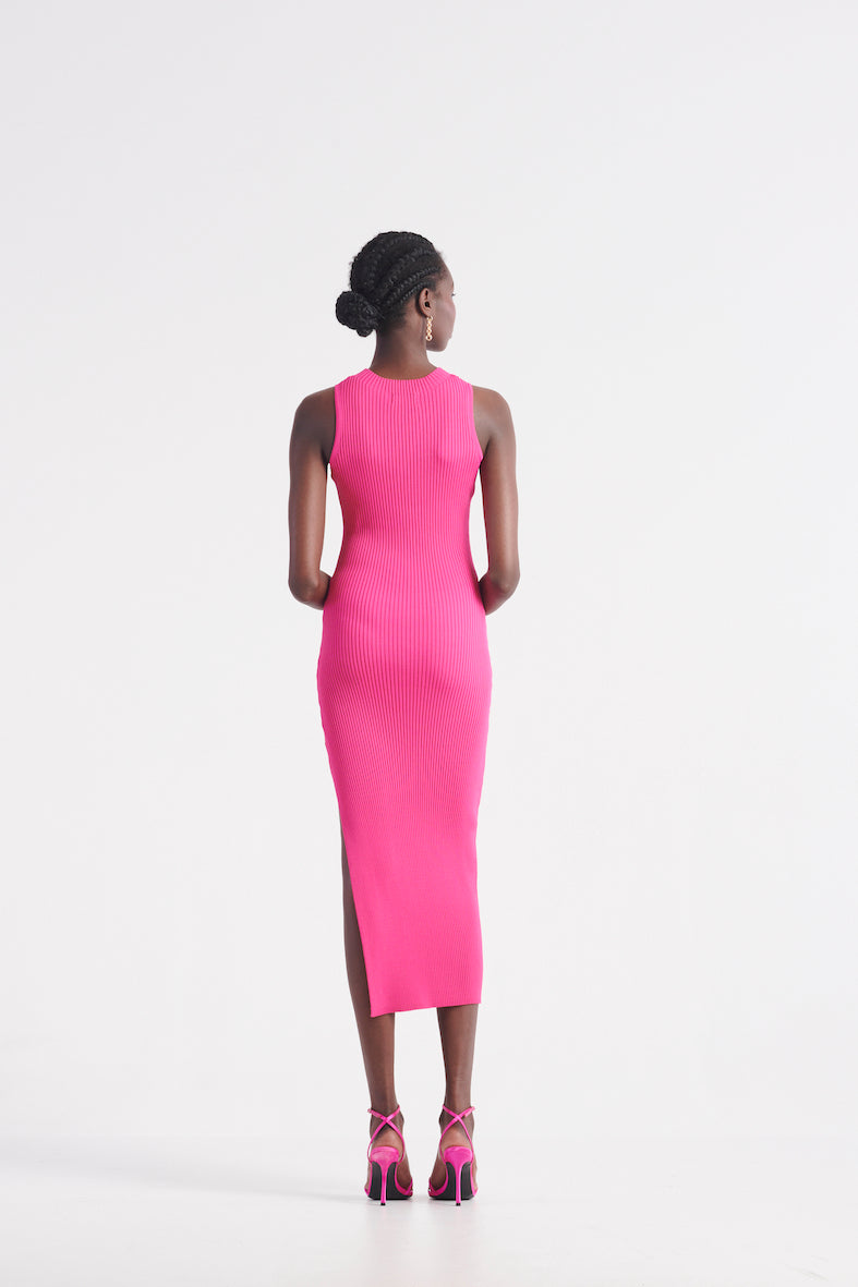 The Carrie Rib Knit Dress - Neo Pink
