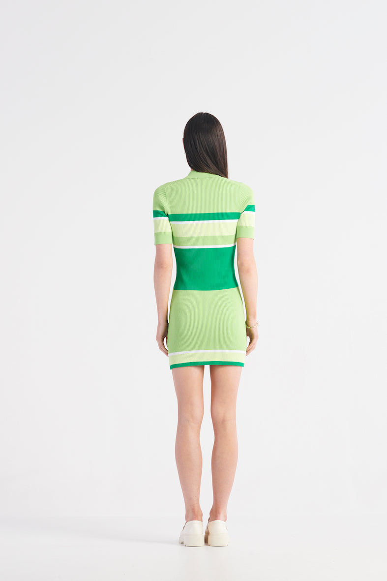 Roller Girl Mini Polo Dress - Bottega Green Stripe
