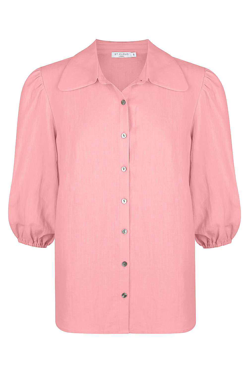 Cyan Linen Puff Sleeve Shirt - Georgia Peach
