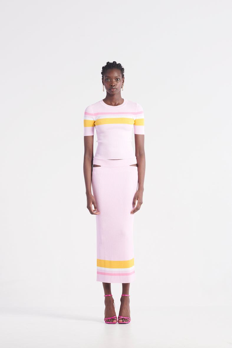 The Sporty Stripe Knit Skirt - Pink + Mango Tango Stripe