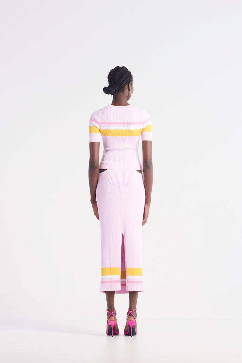 The Sporty Stripe Knit Top - Pink + Mango Tango Stripe