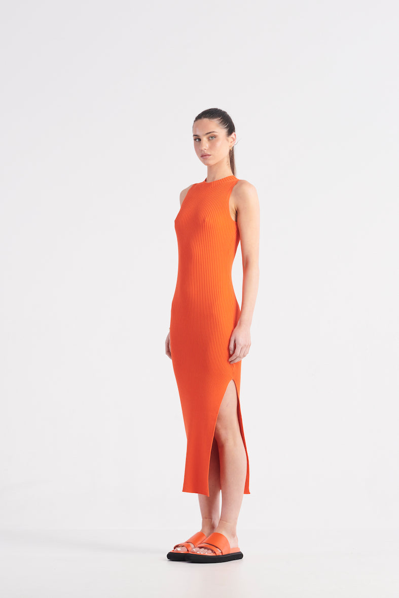 The Carrie Rib Knit Dress - Neo Orange