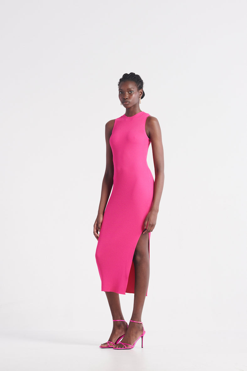The Carrie Rib Knit Dress - Neo Pink