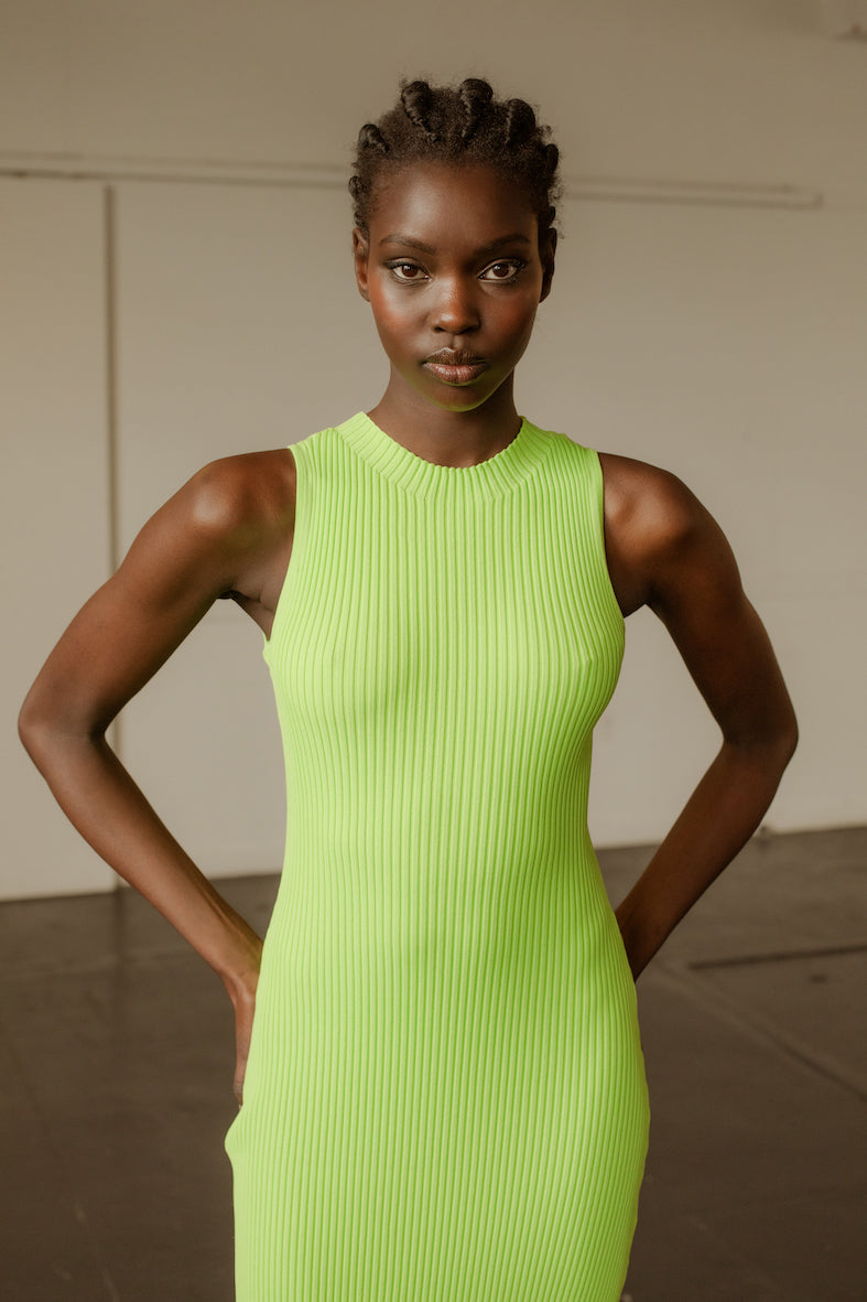 The Carrie Rib Knit Dress - Neon Green