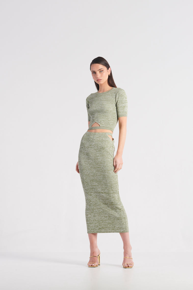 The Cut it Out Knit Skirt - Olive / Cream