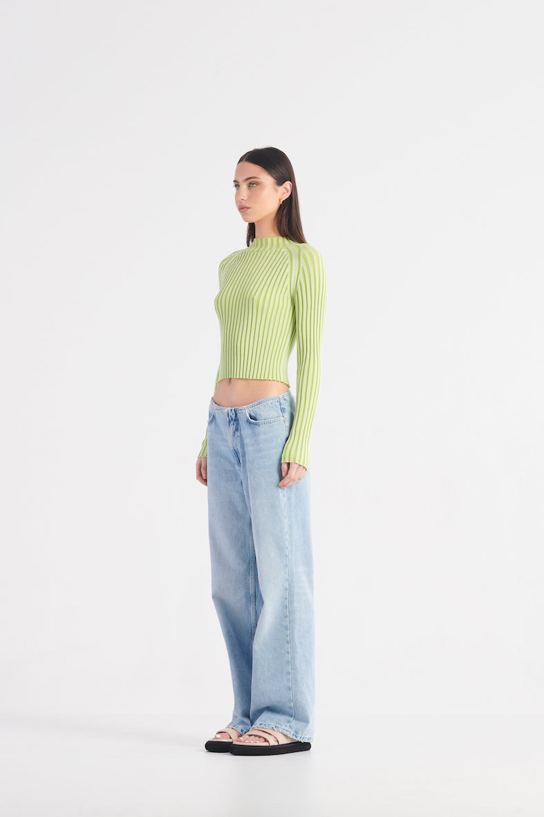 The All Sorts Two-Tone Knit Top - Citrus Green