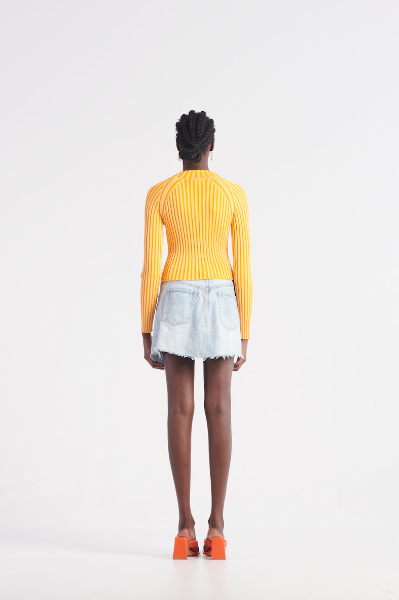 The All Sorts Two-Tone Knit Top - Orange Crush