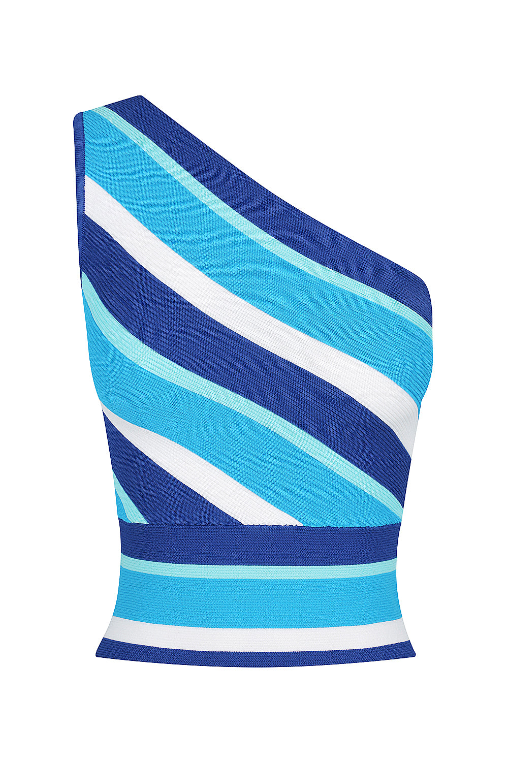 St Tropez One Shoulder Knit Tank - Mykonos Blue Stripe