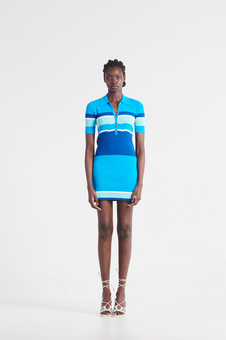 Roller Girl Mini Polo Dress - Malibu Blue Stripe