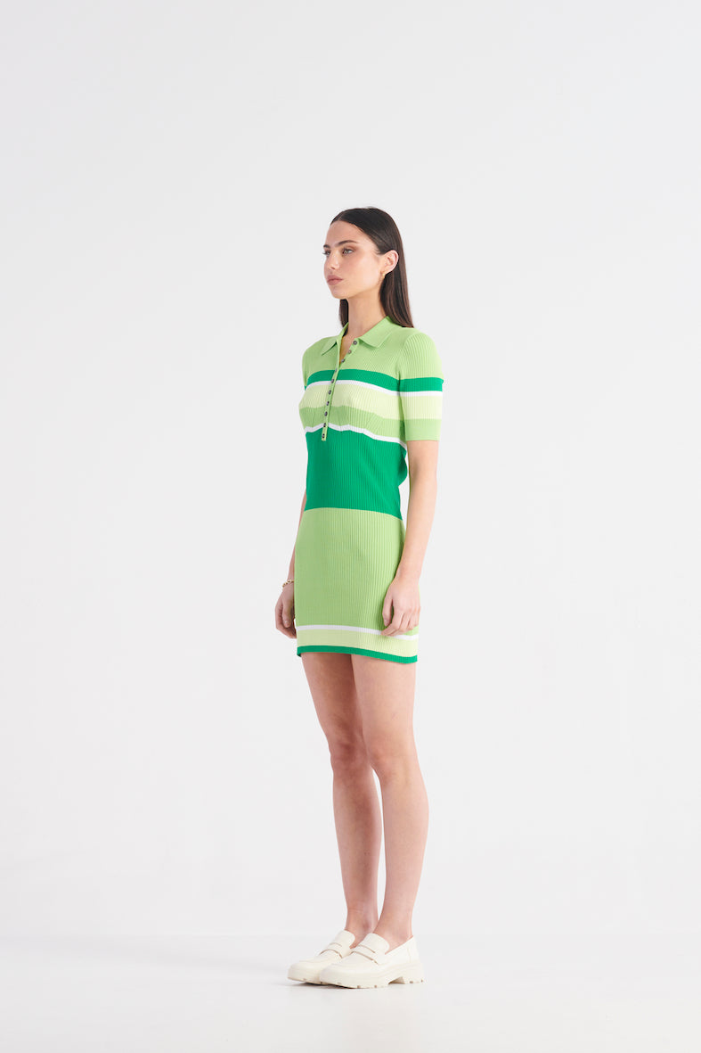 Roller Girl Mini Polo Dress - Bottega Green Stripe