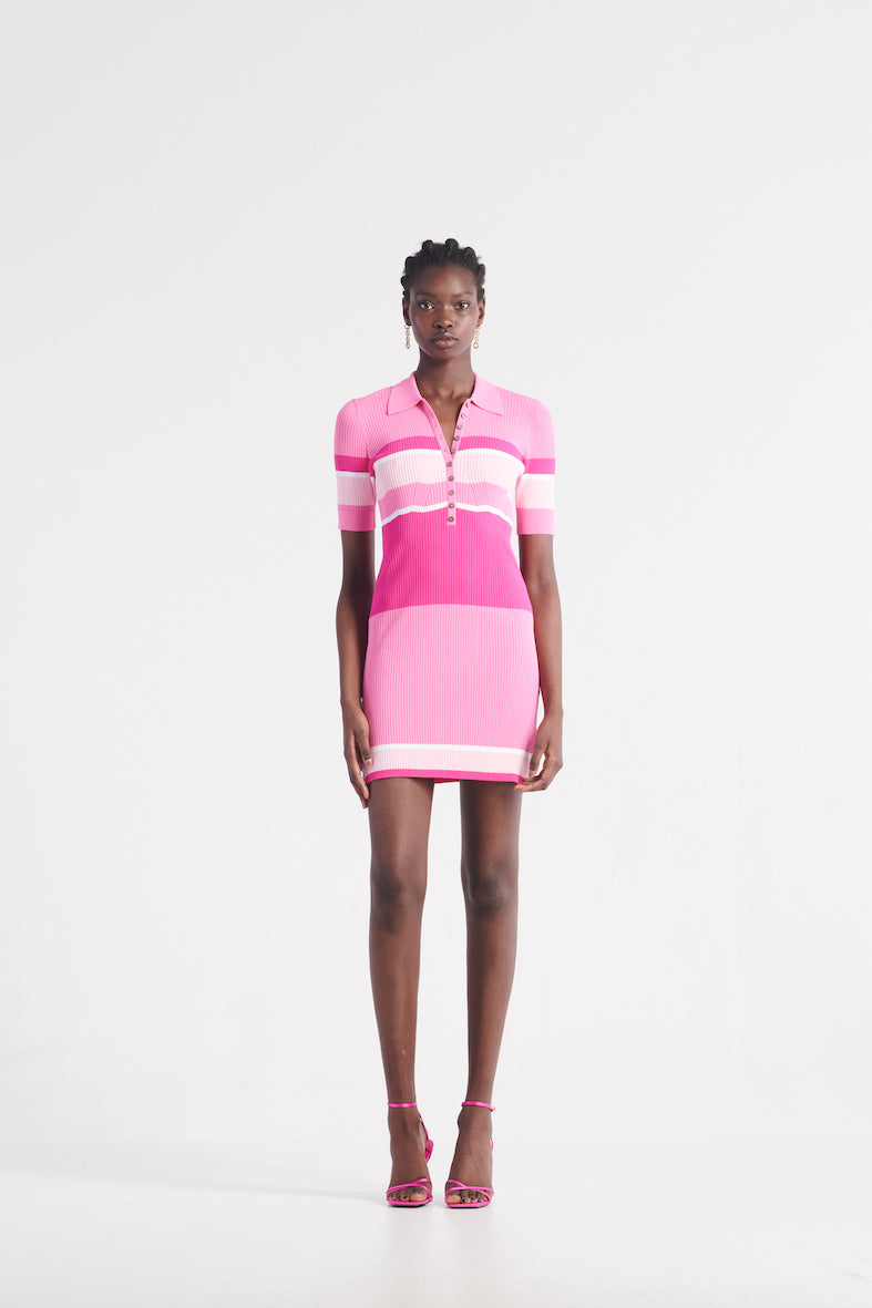 Roller Girl Mini Polo Dress - Barbie Pink Stripe