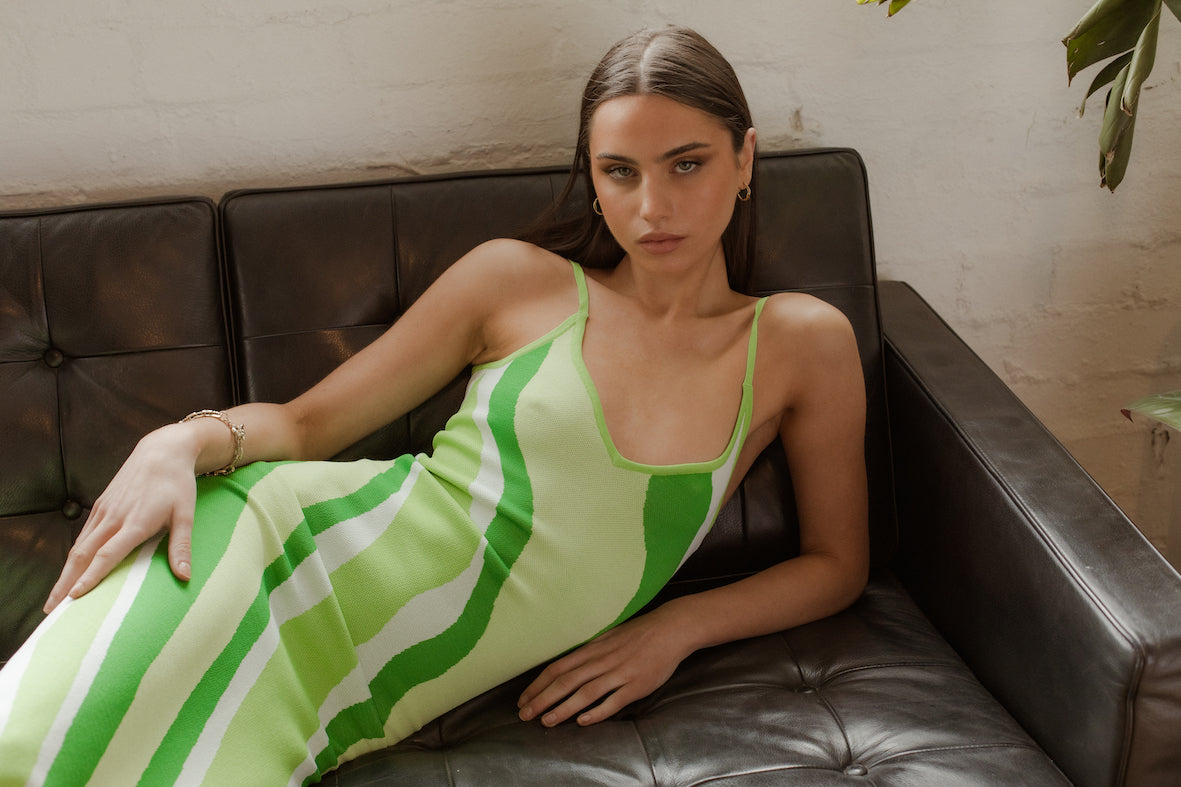 The Margarita Wave Knit Dress - Poison Green
