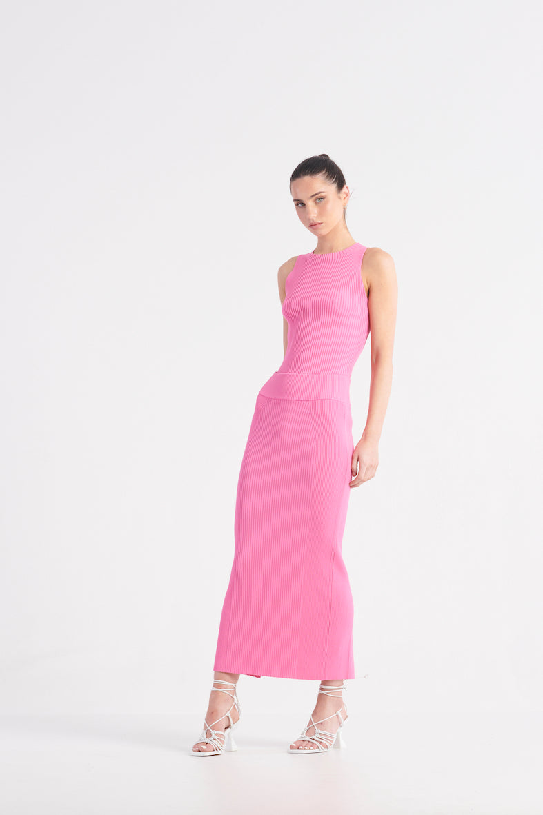 The Pisco Knit Skirt - Bold Barbie Pink
