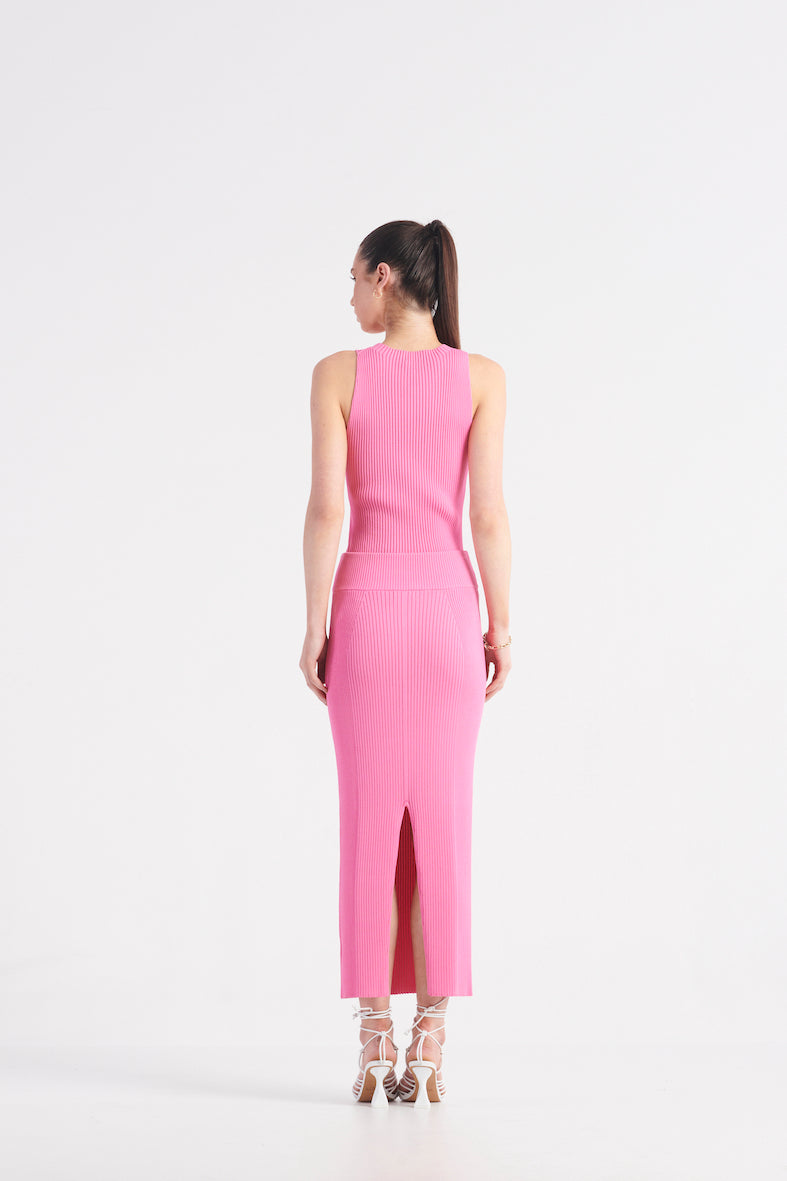 The Pisco Knit Skirt - Bold Barbie Pink