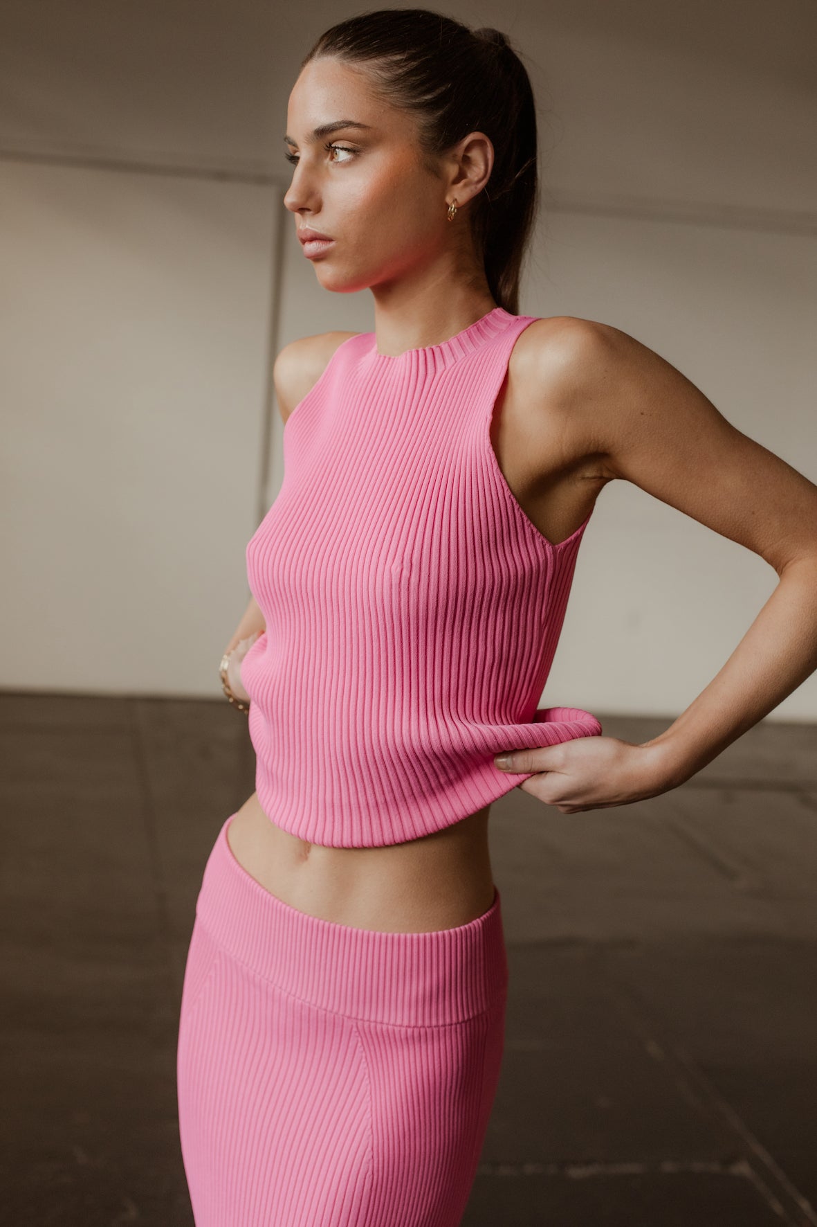 The Carrie Rib Knit Tank - Bold Barbie Pink