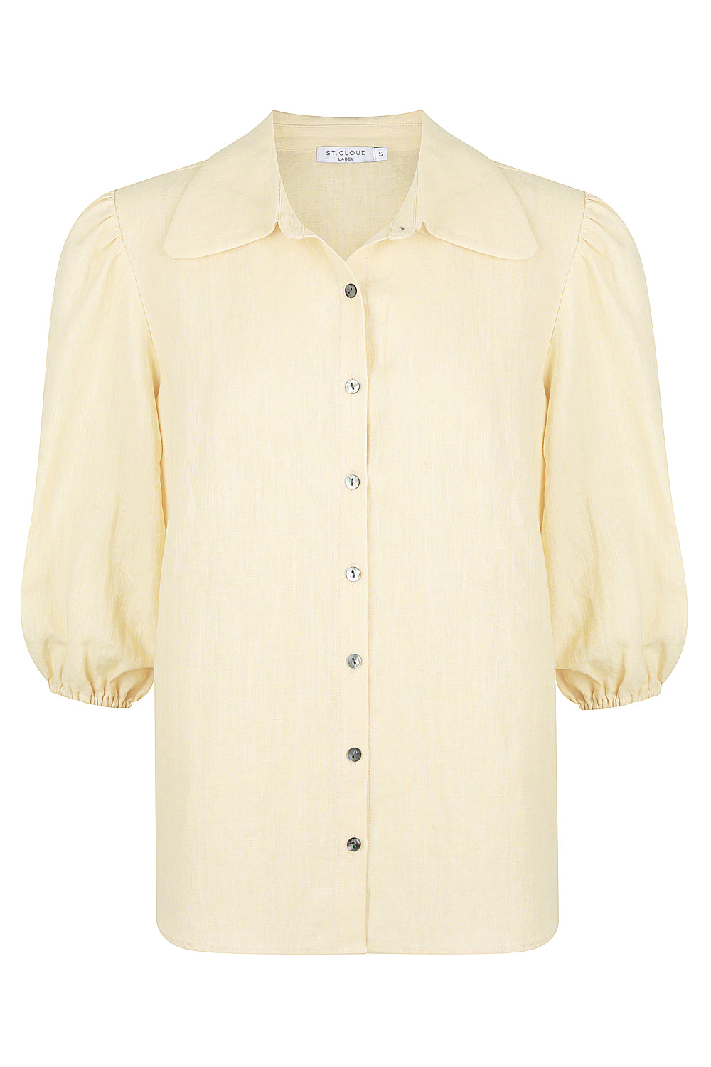 Cyan Linen Puff Sleeve Shirt - Lemon Cream