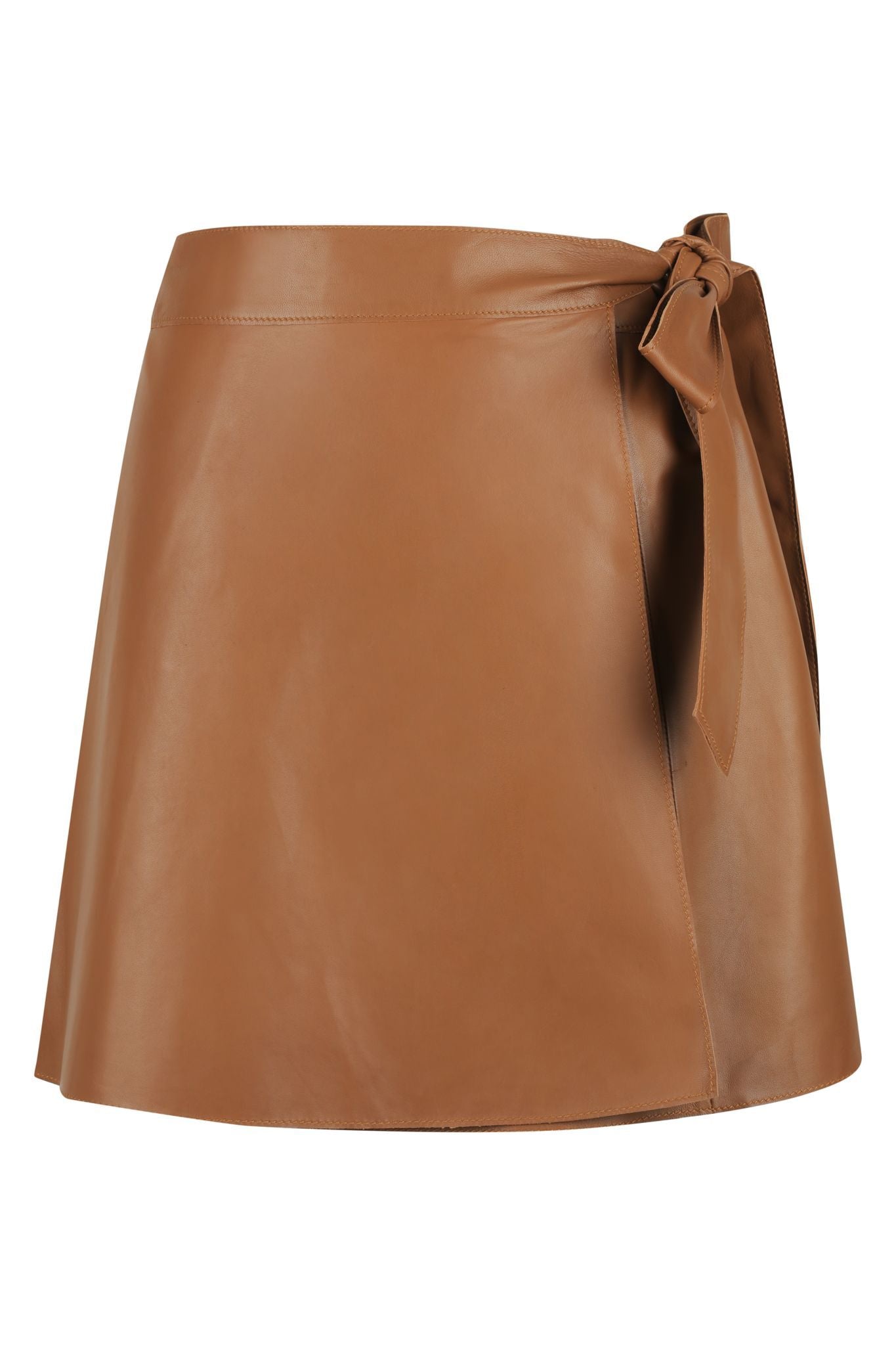 Leather Wrap Mini Skirt - Chocolate